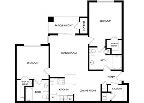 Floor plan for 2 beds, 2 baths, 1094 sqft